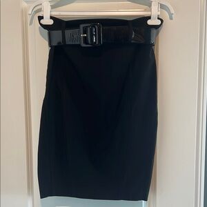 Body Central Elegant Black Pencil Skirt with Shiny Belt